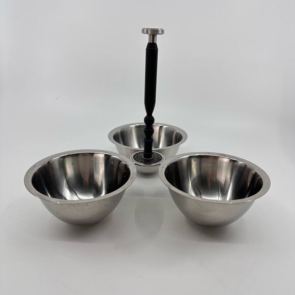 Vintage Oneida Three Bowl Stainless Steel Serving Dish Triple Bowls Serveware - Picture 4 of 6